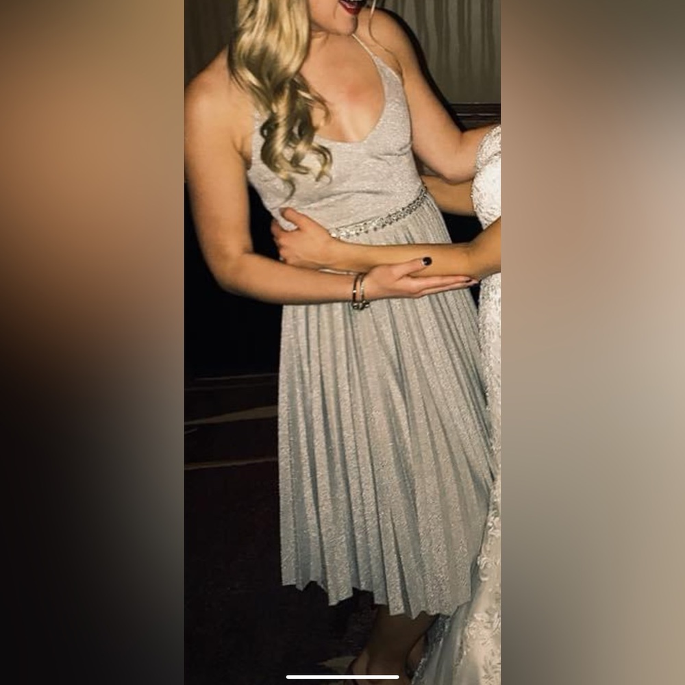Elevenses silver shimmer pleated sparkly dress (size 2) from Anthropologie